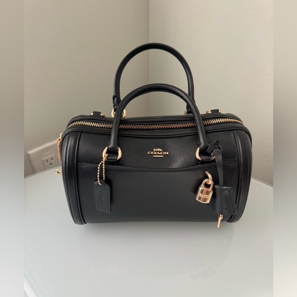 Coach Black Boston Bag Satchel with Gold Accents Turnlock / kisslock + key charm